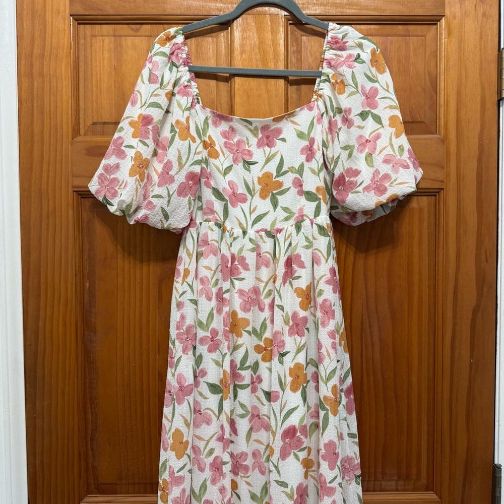 Pink Blush Floral Puff Sleeve Maxi Dress